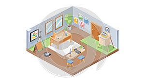 Creative Isometric Open-Plan Office Workspace, vector design Generative AI