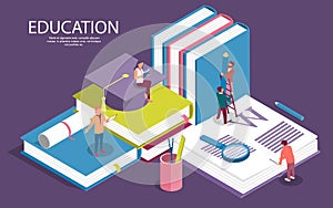 Creative isometric templates for staff education, consulting, college, education app