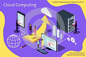 Creative isometric vector illustration. Cloud computing content for web page, banner, social media, documents, cards, posters,