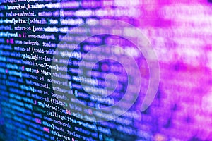 Creative Js HTML5 closeup set on background. Program development concept. Developer working on program codes in office. Code on