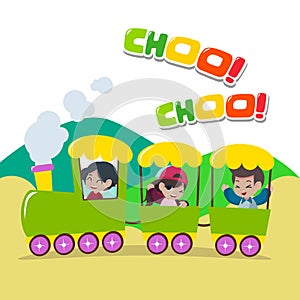 Creative Kids Go on Train Design Vector Art Logo