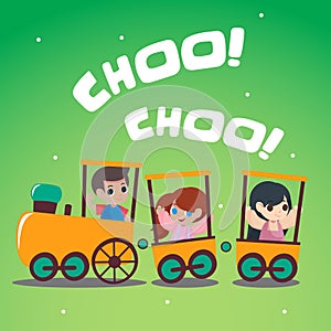 Creative Kids Go on Train Design Vector Art Logo