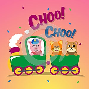 Creative Kids Go on Train Design Vector Art Logo