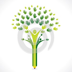 Creative kids pencil hand tree design for support or helping concept