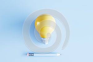 Creative lamp and pencil on background. Idea and innovation concept. 3D Rendering