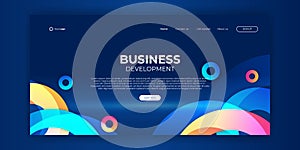Creative landing page website screen part for responsive web design project development. Abstract geometric banner layout mock up