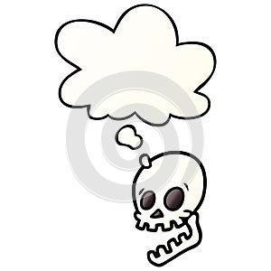 A creative laughing skull cartoon and thought bubble in smooth gradient style