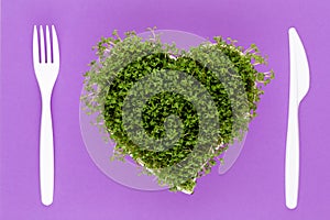 Creative layout made of sprout seed heart bowl. Flat lay, top view. Food ingredient pattern