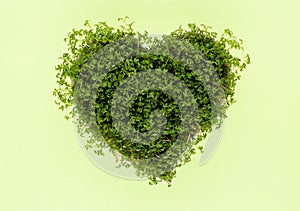 Creative layout made of sprout seed heart bowl. Flat lay, top view. Food ingredient pattern