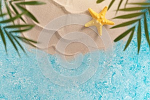 Creative layout of sand waves and sea, summer beach background