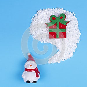 Creative layout,the snowman imagines a Christmas present