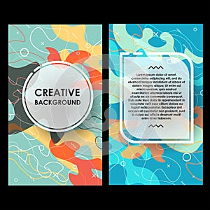 Creative layout with spotted background. Modern template with formless elements for web and print.