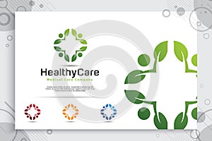 Creative leaf people vector logo design with modern synergy concept, symbol illustration people with leaf digital for healthy