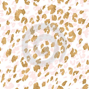 Creative leopard rosettes background in gold foil pastel pink colors