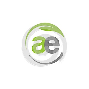 Creative letter AE with circle green leaf logo