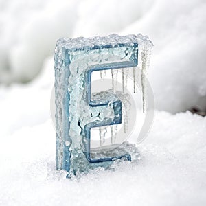 Letter E with ice elements isolated on white background