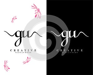 Creative letter gu, ug initial handwriting logo design vector