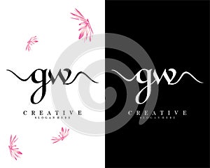 Creative letter gw, wg initial handwriting logo design vector