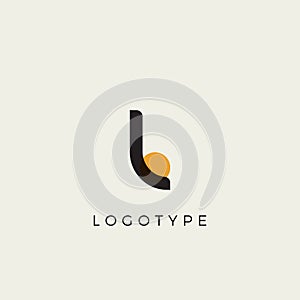 Creative letter L for logo and monogram. Minimal artistic style letter with yellow spot for education, festive and party