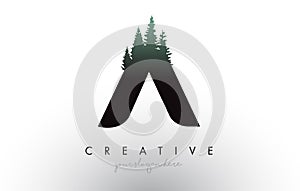 Creative A Letter Logo Idea With Pine Forest Trees. Letter A Design With Pine Tree on Top