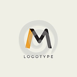 Creative letter M for logo and monogram. Minimal artistic style letter with yellow spot for education, festive and party