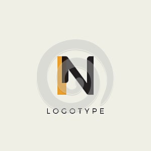 Creative letter N for logo and monogram. Minimal artistic style letter with yellow spot for education, festive and party photo
