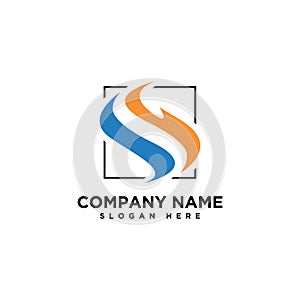 Creative letter S fire water icon symbol logo design concept flat style