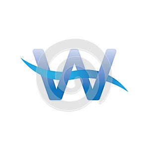 Creative letter w blue wave logo vector design