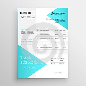 Creative light blue invoice template design