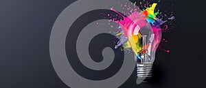Creative Light Bulb with Colorful Paint Splash. Generative ai