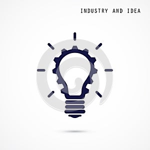 Creative light bulb and gear abstract vector design banner template. Corporate business industrial creative logotype symbol.