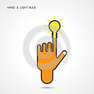 Creative light bulb and hand icon abstract logo design