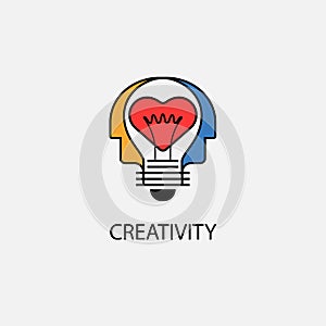 Creative light bulb,Heart icon and Human heads vector design ban