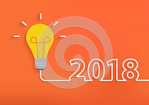 Creative light bulb idea with 2018 new year