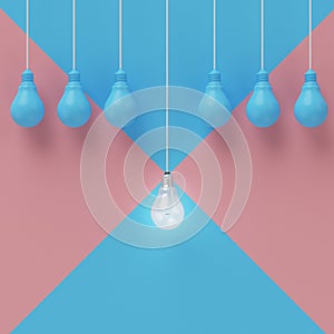 Creative light bulb Idea concept on blue cross pink pastel background