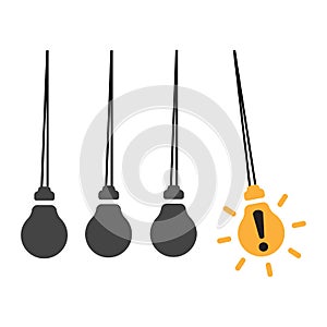 Creative light bulb Idea concept,business idea. Attention and denger concept. Pendulum with ligt bulb. Stock vector illustration