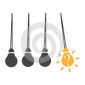 Creative light bulb Idea concept,business idea. Question concept. Pendulum with ligt bulb. Stock vector illustration isolated on