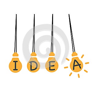 Creative light bulb Idea concept,business idea. Pendulum with ligt bulb. Stock vector illustration isolated on white background
