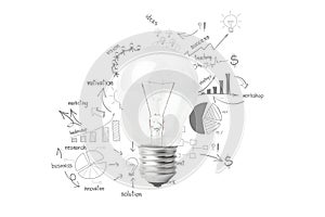 Creative light bulb idea with drawing business success strategy