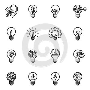 Creative light bulb. Light bulb concept line icons style. Vector illustration.