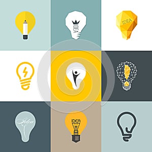 Creative light bulb. Set of design elements