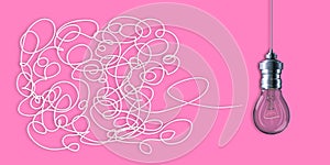 Creative light bulb sketch with scribble on pink background. Idea, innovation and creativity concept.