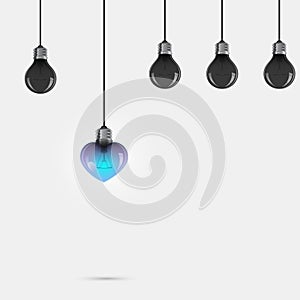 Creative light bulb symbol with heart sign and difference concept, business and industrial idea.