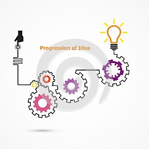 Creative light bulb symbol with linear of gear shape. Progression of idea concept. Business, education and industrial idea.