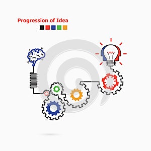 Creative light bulb symbol with linear of gear shape. Progression of idea concept. Business, education and industrial idea