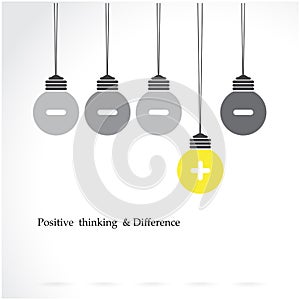 Creative light bulb symbol with positive thinking and difference photo