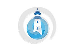 Creative lighthouse Circle Logo Design Vector Symbol Illustration
