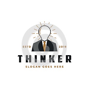 Creative Lighting bulb Head man thinker Logo vector template