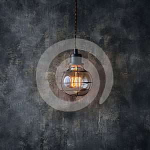 Creative lighting hanging lightbulb on industrial cement background