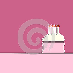 Creative line cake and candles happy birthday pink greeting card